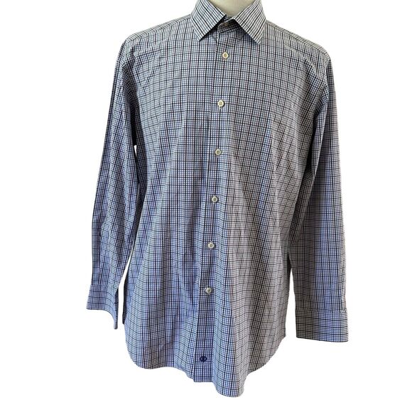 David Donahue Men’s Trim Long Sleeve Shirt Blue Plaid Size 17.5 34/35. - Picture 7 of 13